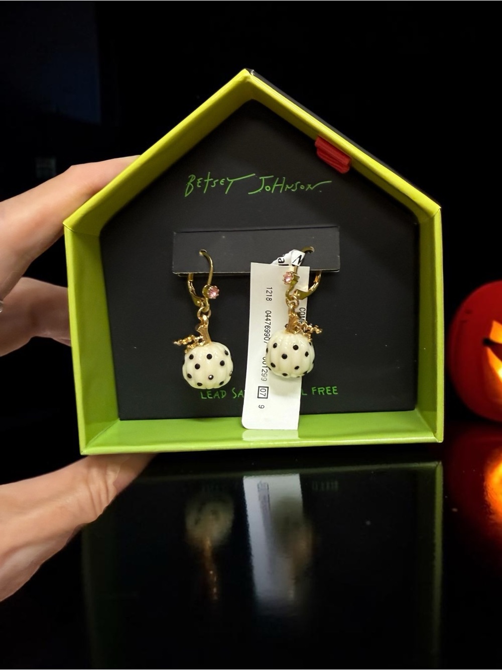 Betsey Johnson Cream and Black Polka Dot Drop Earrings